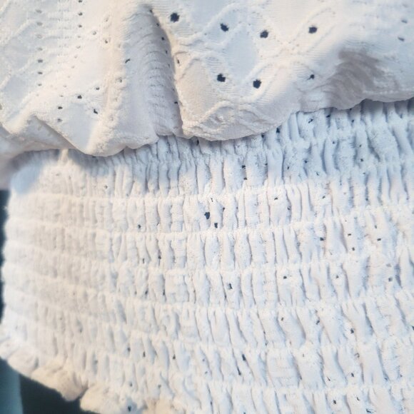 Michael Kors Collection White Eyelet Smocked-Hem Blouse - Women's Size M - Picture 5 of 12